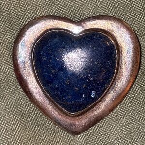 Navajo silversmith sterling & lapis marked Heart Brooch w/pictograph hallmark